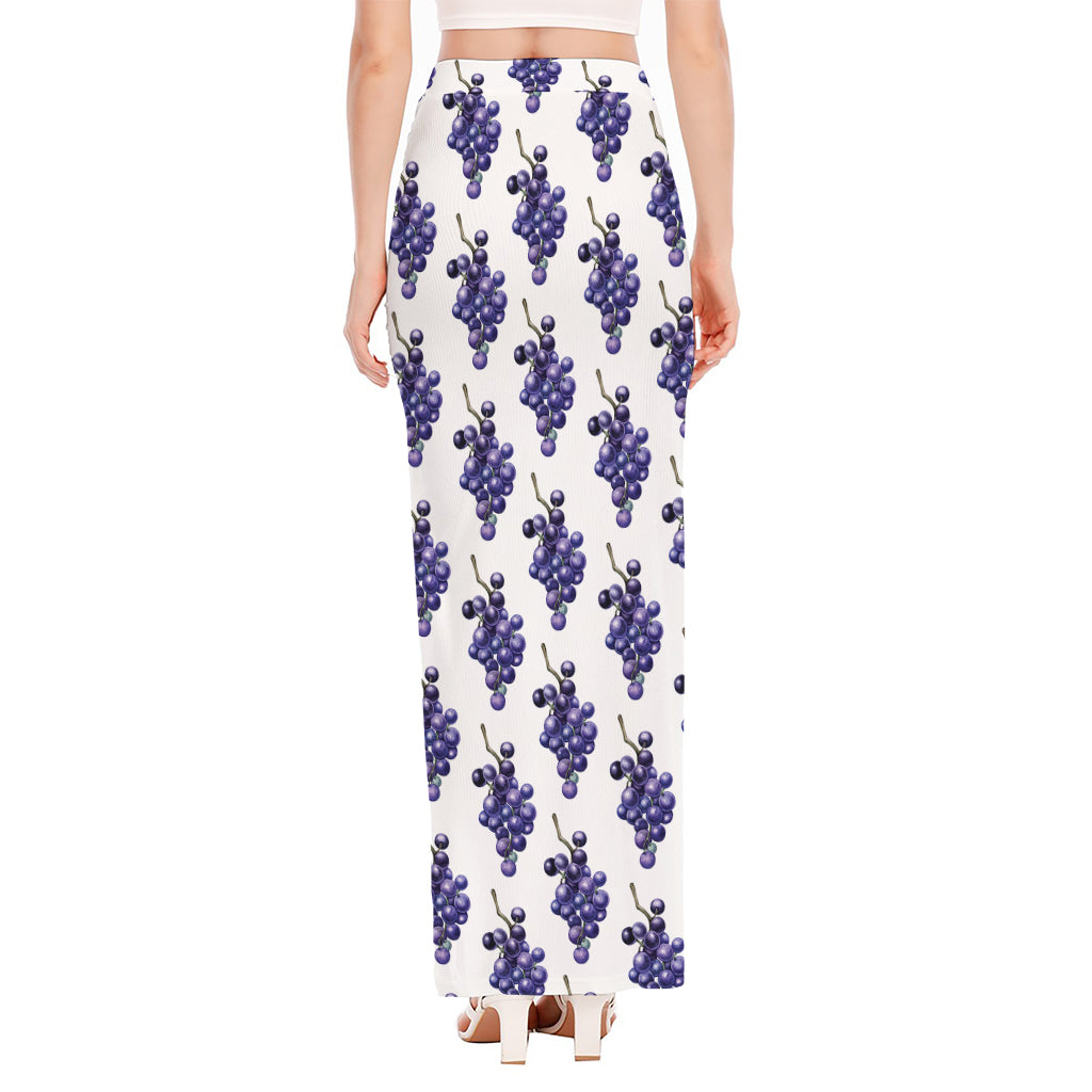 Watercolor Grape Pattern Print High Slit Maxi Skirt