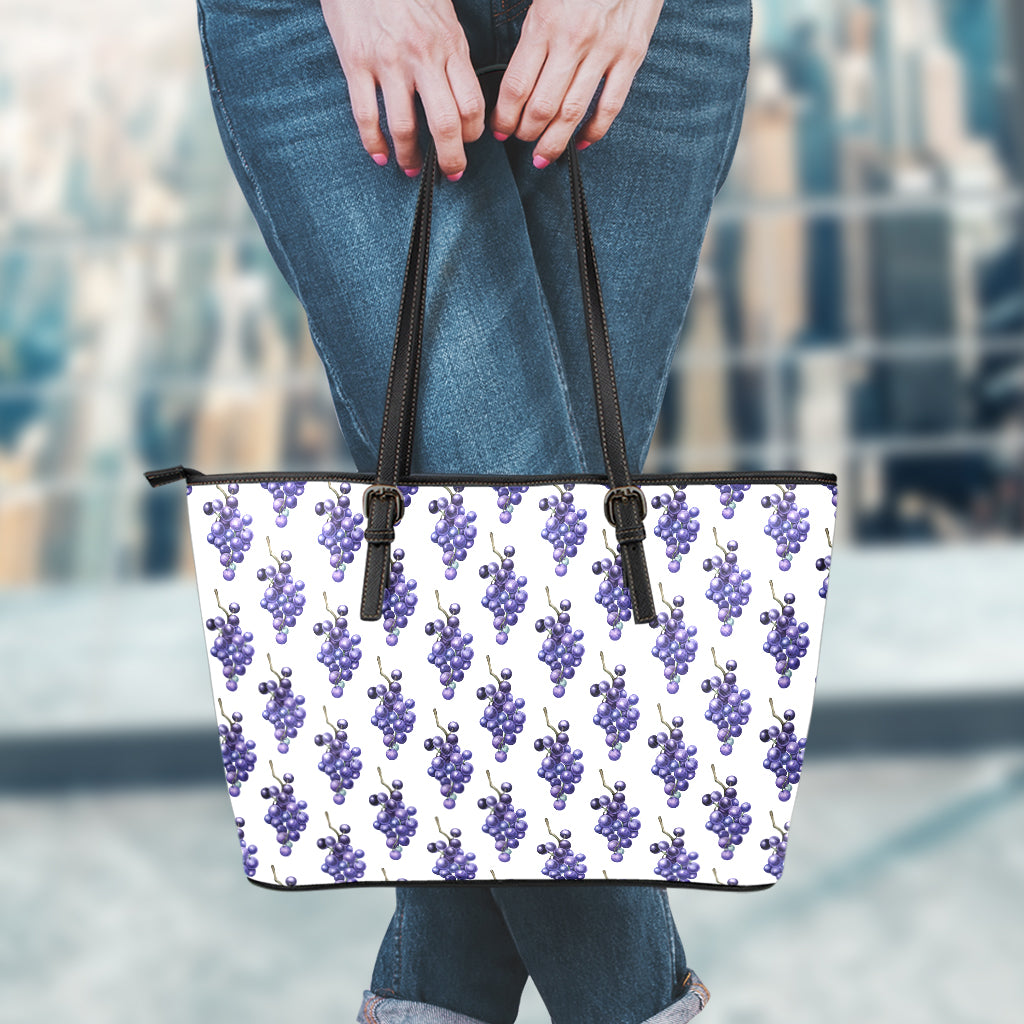 Watercolor Grape Pattern Print Leather Tote Bag