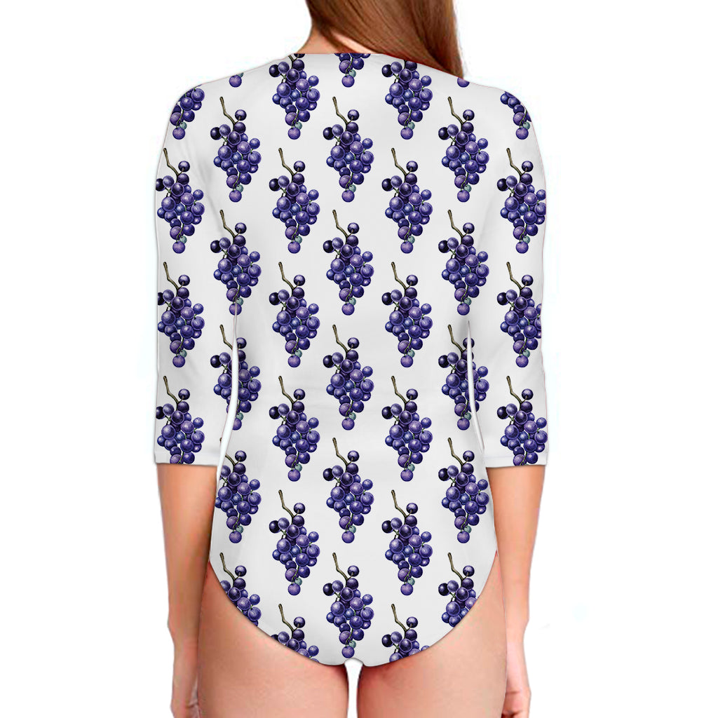 Watercolor Grape Pattern Print Long Sleeve Swimsuit