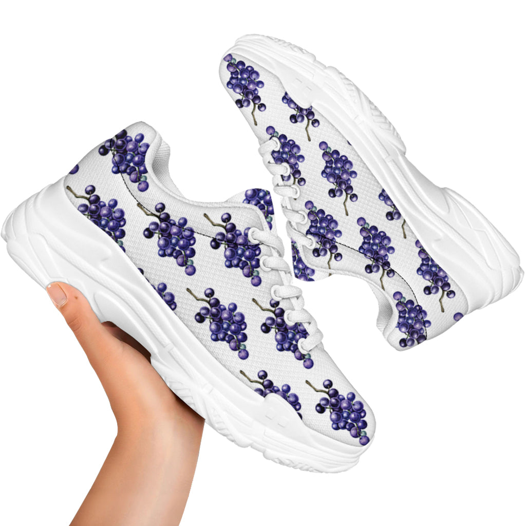 Watercolor Grape Pattern Print White Chunky Shoes