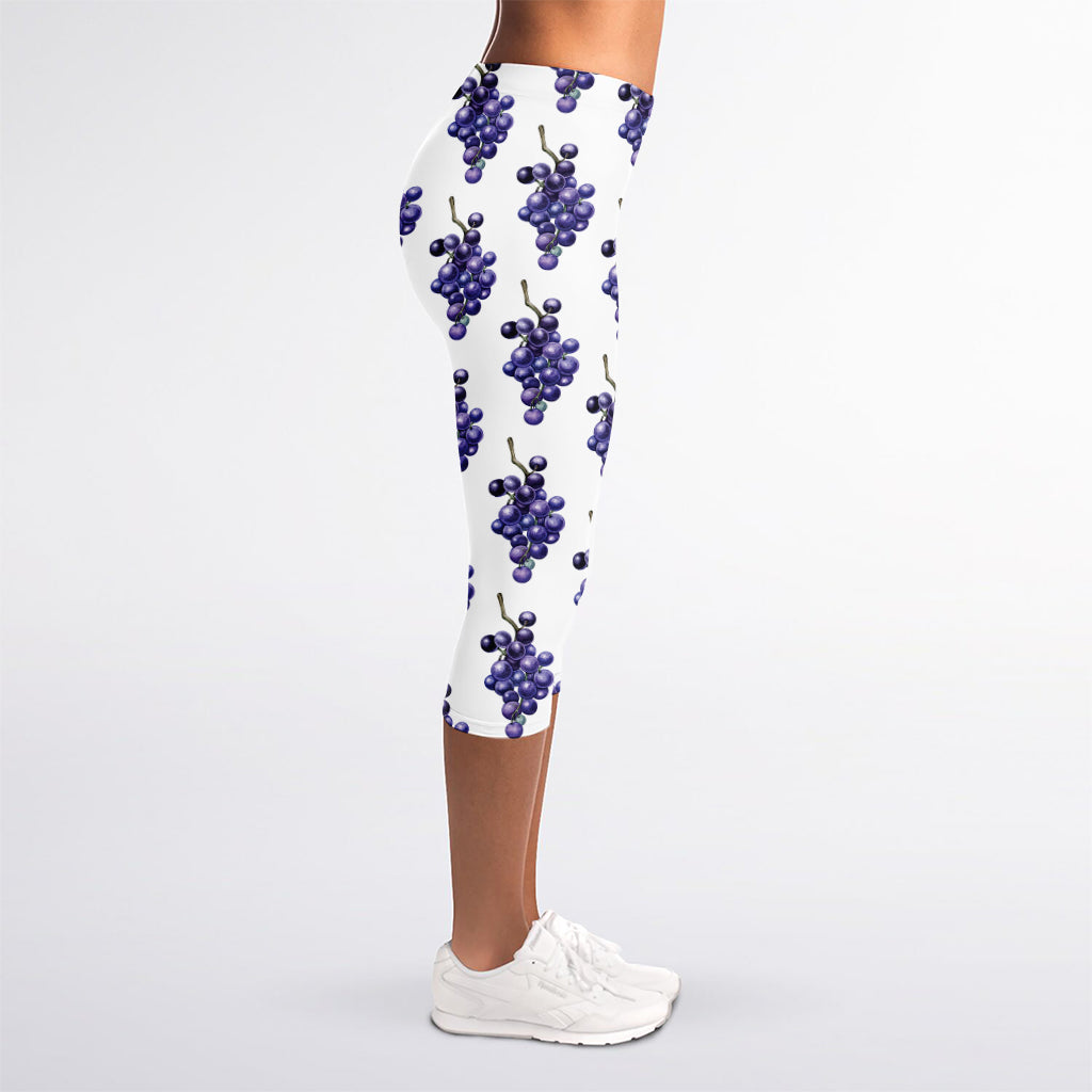 Watercolor Grape Pattern Print Women's Capri Leggings
