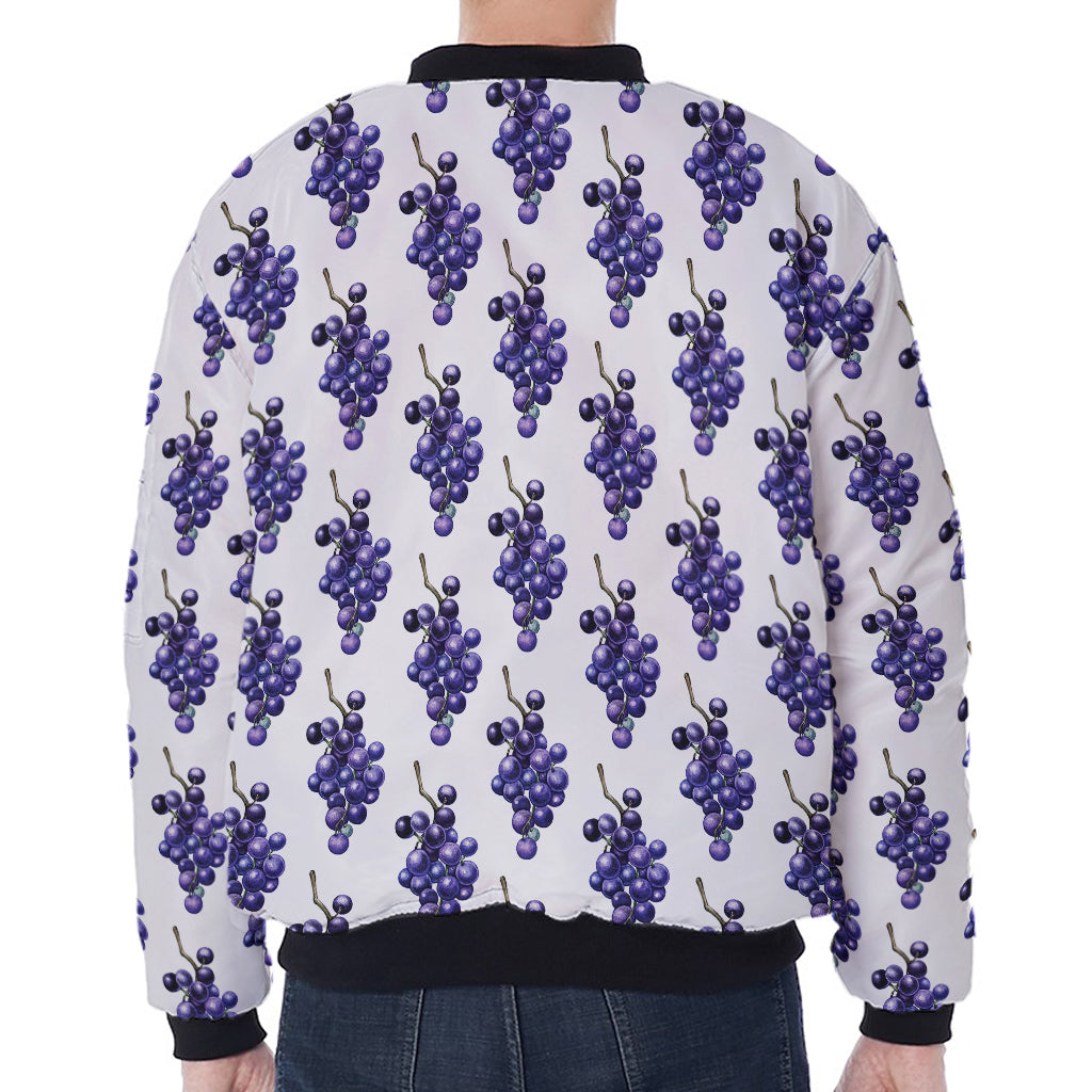 Watercolor Grape Pattern Print Zip Sleeve Bomber Jacket