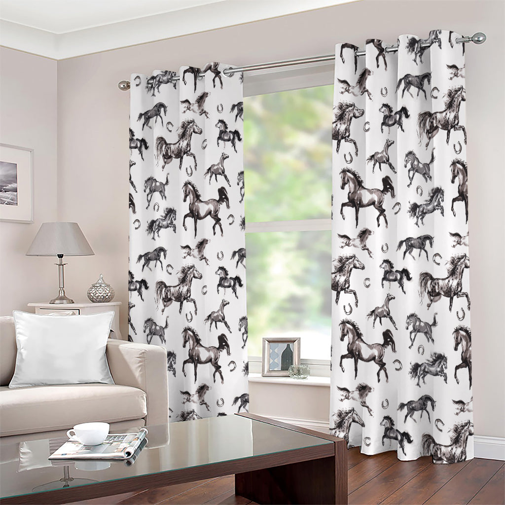 Watercolor Horse Pattern Print Extra Wide Grommet Curtains