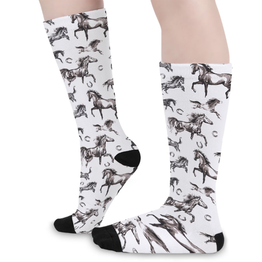 Watercolor Horse Pattern Print Long Socks