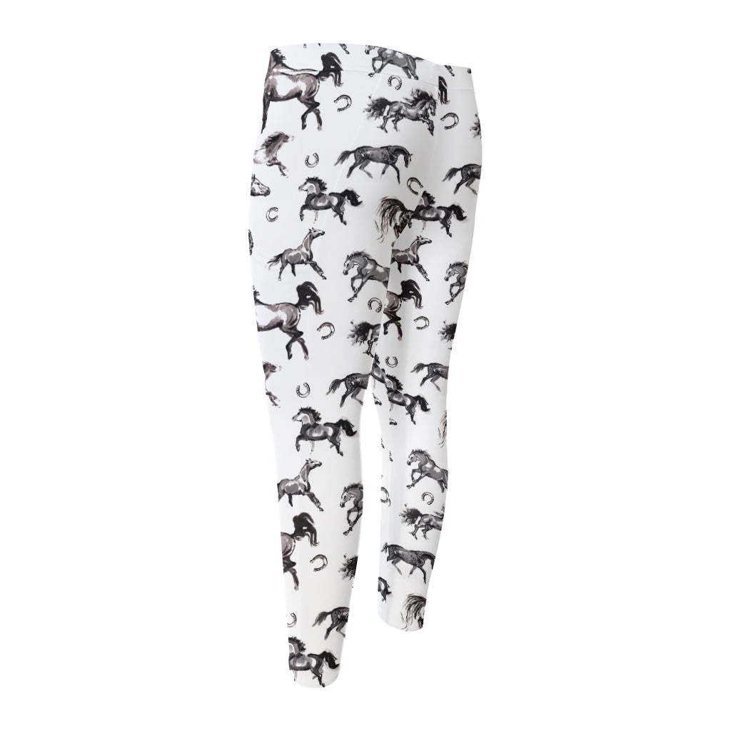 Watercolor Horse Pattern Print Men's Compression Pants