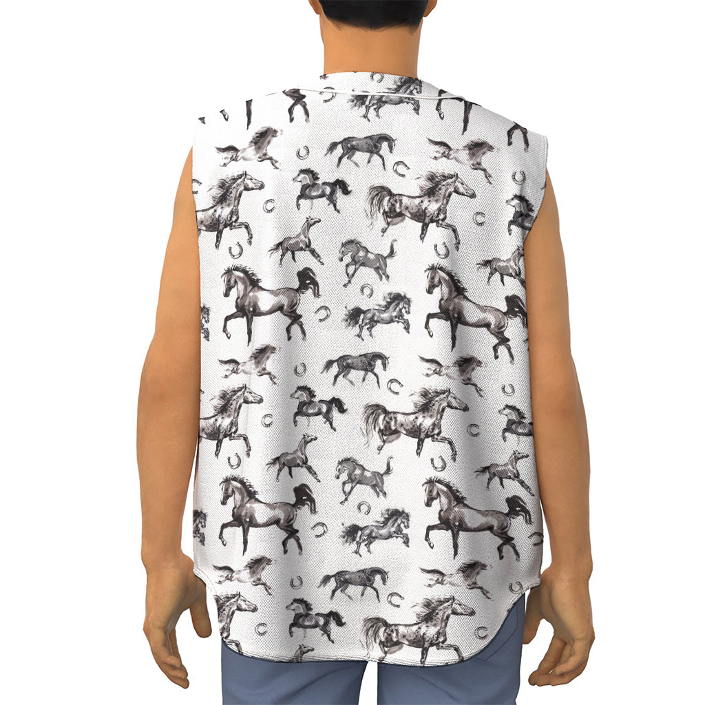 Watercolor Horse Pattern Print Sleeveless Baseball Jersey