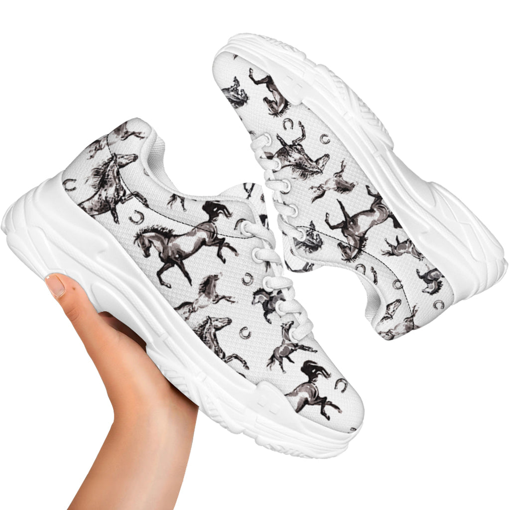 Watercolor Horse Pattern Print White Chunky Shoes