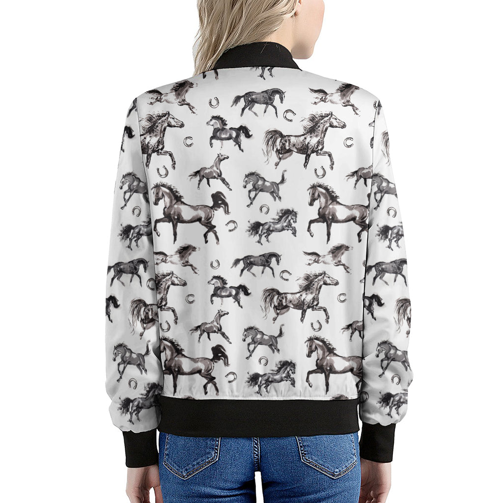 Watercolor Horse Pattern Print Women's Bomber Jacket