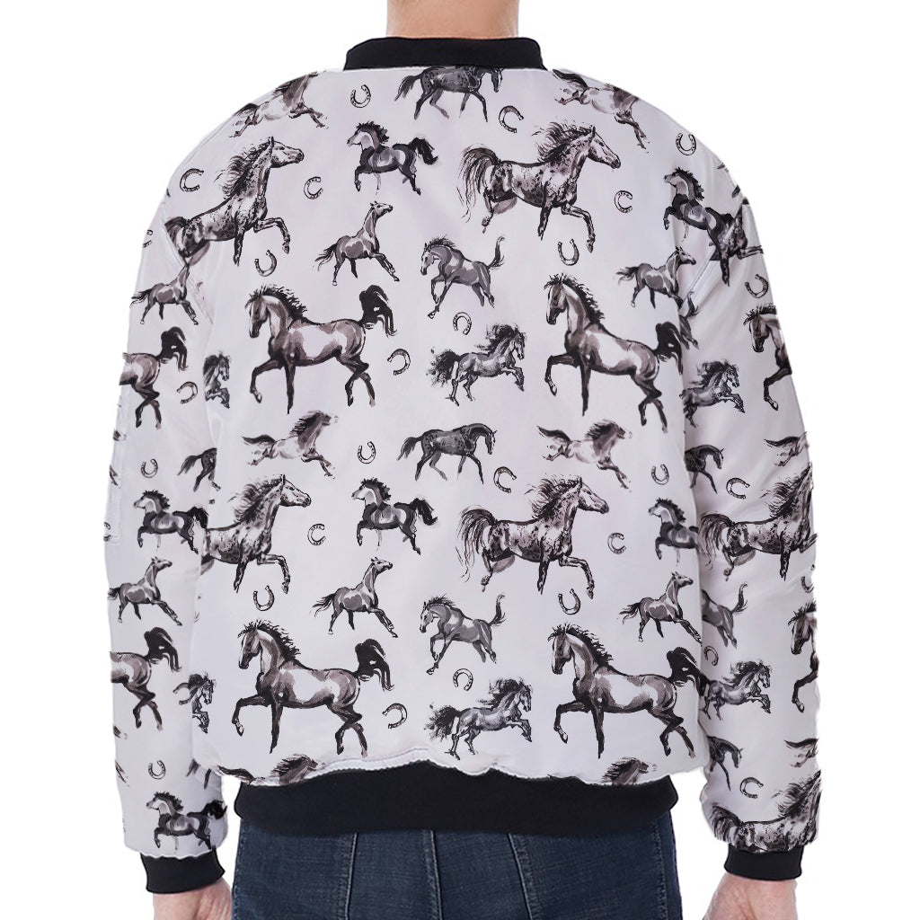 Watercolor Horse Pattern Print Zip Sleeve Bomber Jacket