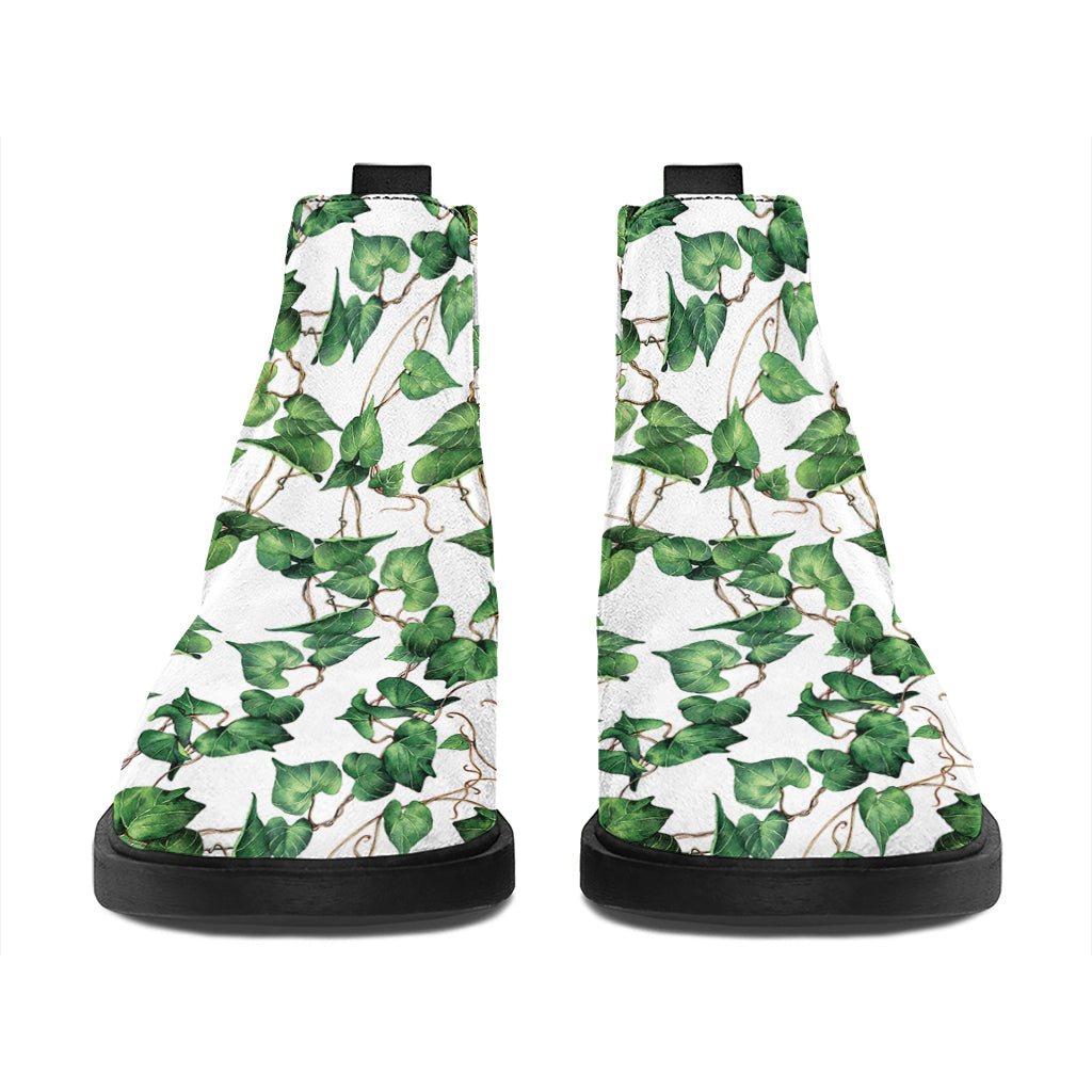Watercolor Ivy Leaf Pattern Print Flat Ankle Boots
