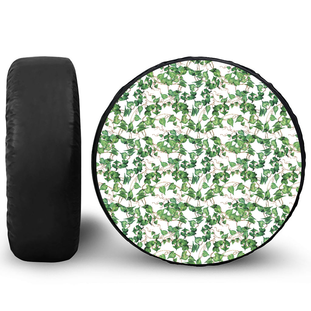 Watercolor Ivy Leaf Pattern Print Leather Spare Tire Cover