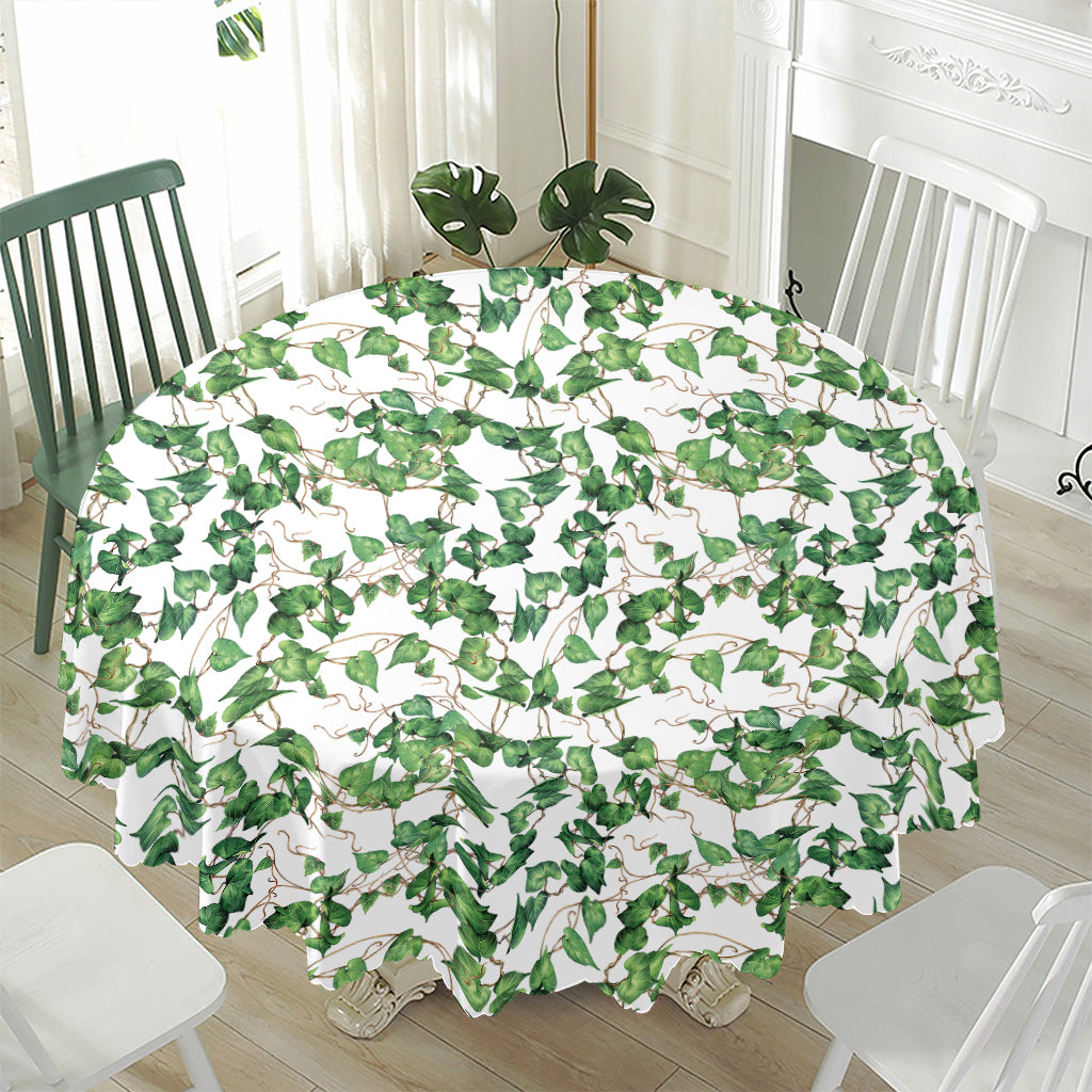 Watercolor Ivy Leaf Pattern Print Waterproof Round Tablecloth