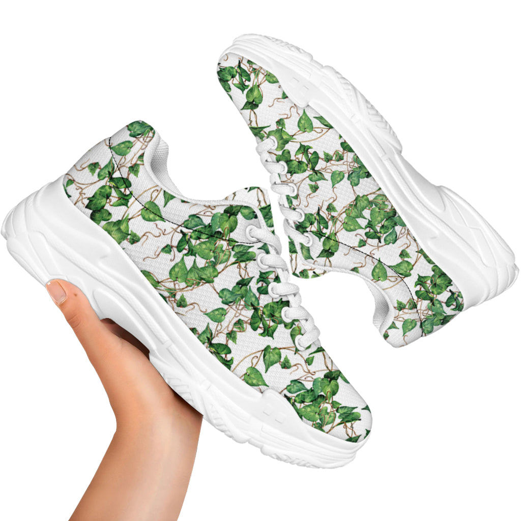 Watercolor Ivy Leaf Pattern Print White Chunky Shoes