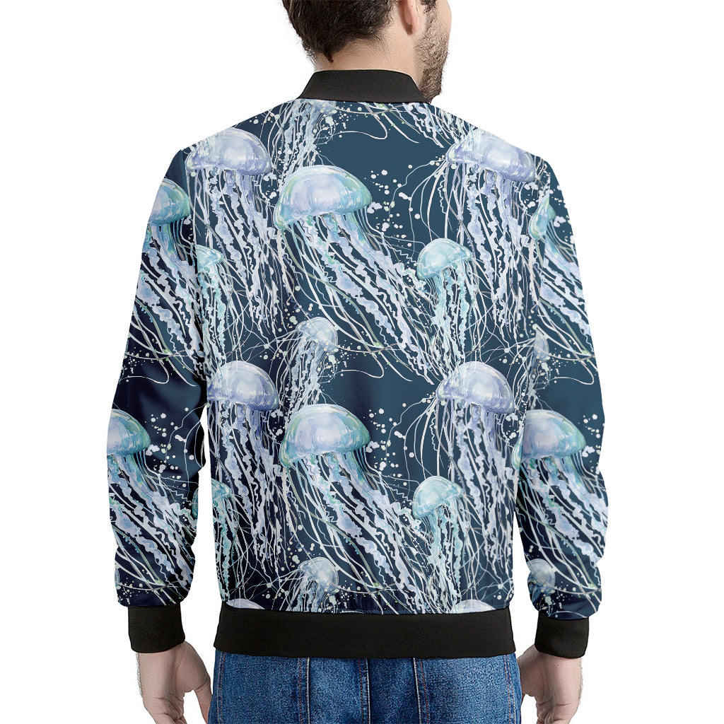 Watercolor Jellyfish Pattern Print Men's Bomber Jacket