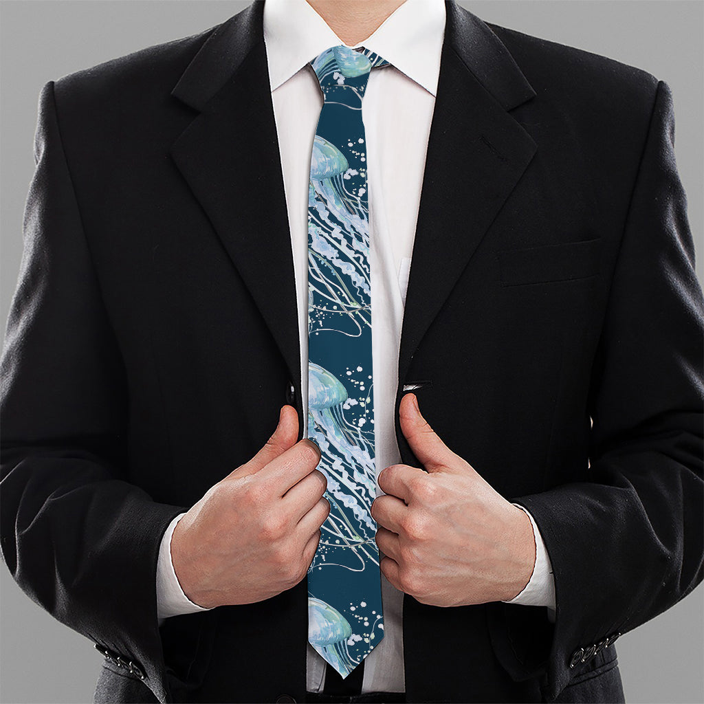Watercolor Jellyfish Pattern Print Necktie