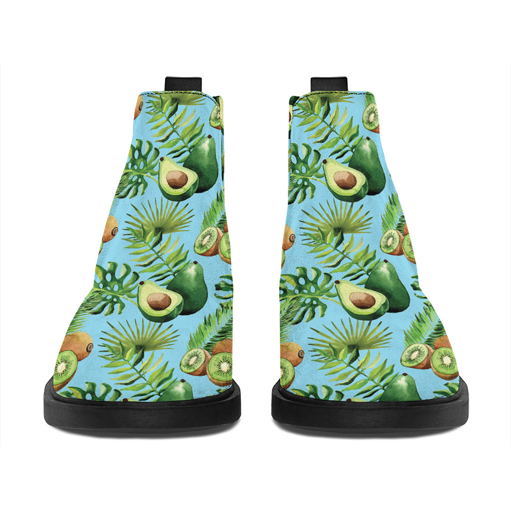 Watercolor Kiwi And Avocado Print Flat Ankle Boots