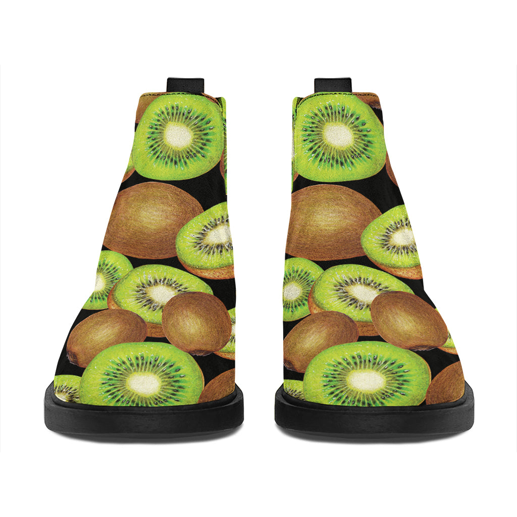 Watercolor Kiwi Pattern Print Flat Ankle Boots