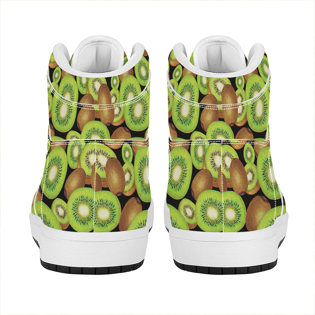 Watercolor Kiwi Pattern Print High Top Leather Sneakers
