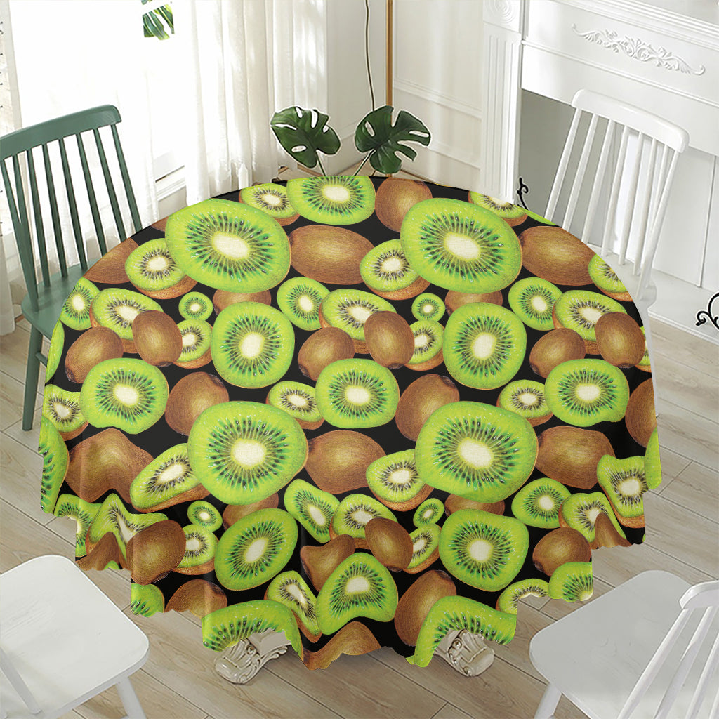 Watercolor Kiwi Pattern Print Waterproof Round Tablecloth