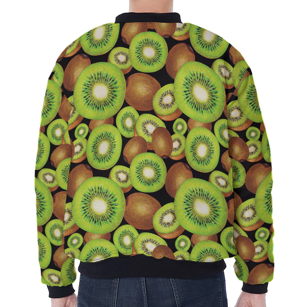 Watercolor Kiwi Pattern Print Zip Sleeve Bomber Jacket