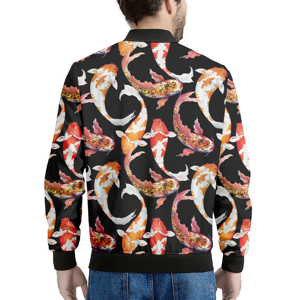 Watercolor Koi Carp Fish Pattern Print Men's Bomber Jacket