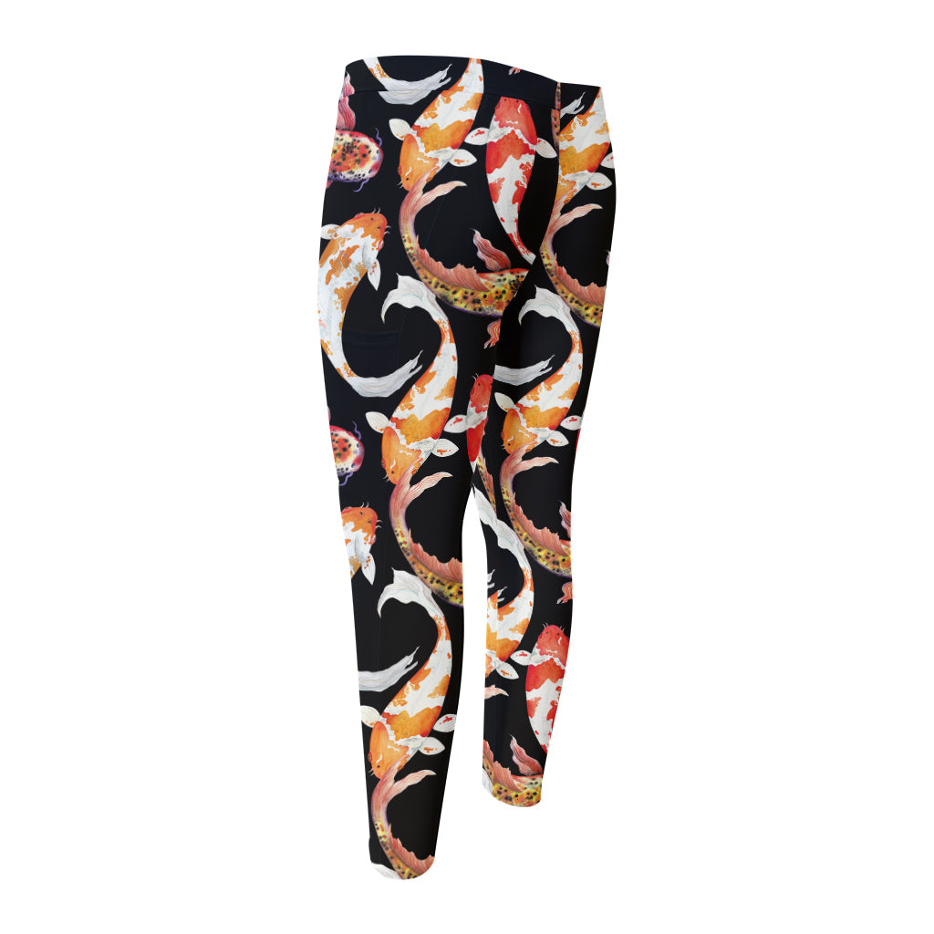 Watercolor Koi Carp Fish Pattern Print Men's Compression Pants