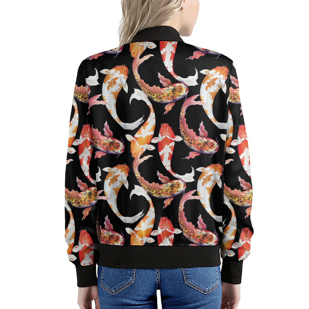 Watercolor Koi Carp Fish Pattern Print Women's Bomber Jacket