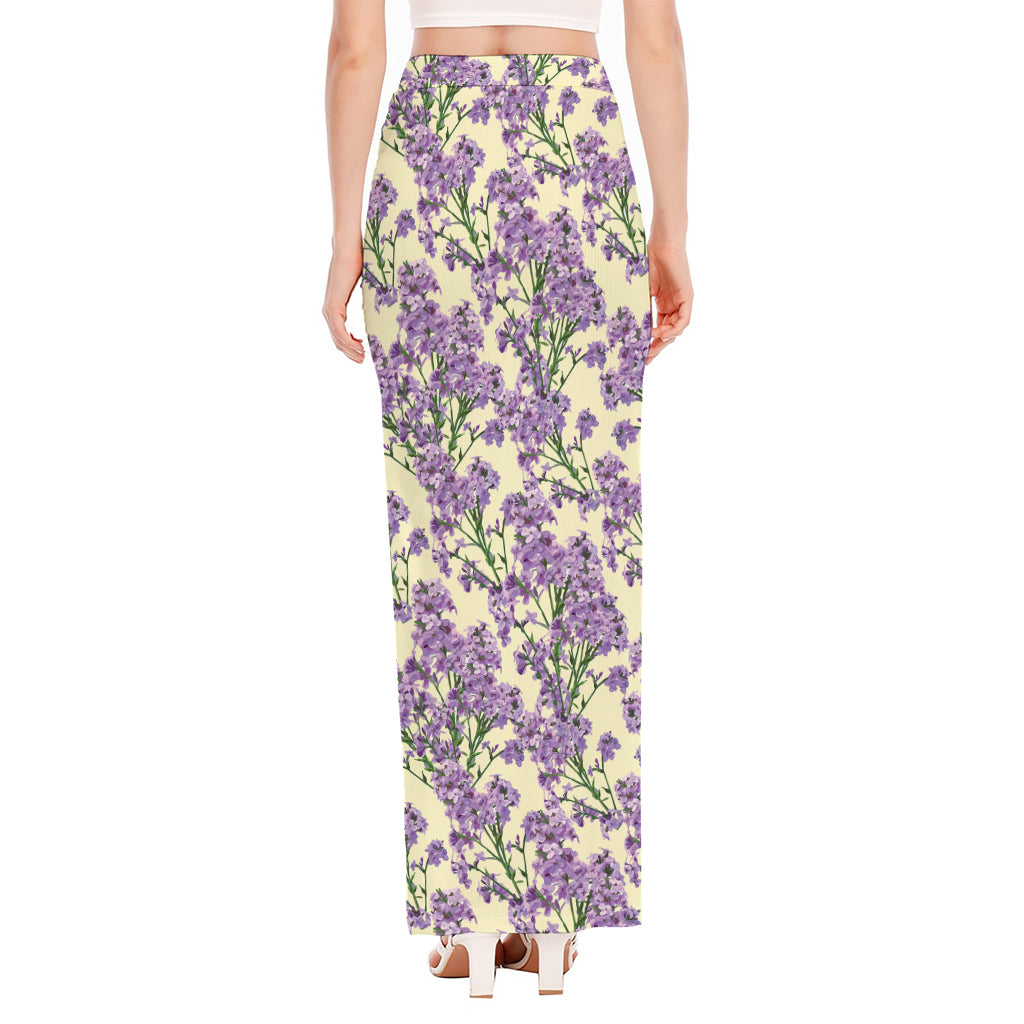 Watercolor Lavender Pattern Print High Slit Maxi Skirt