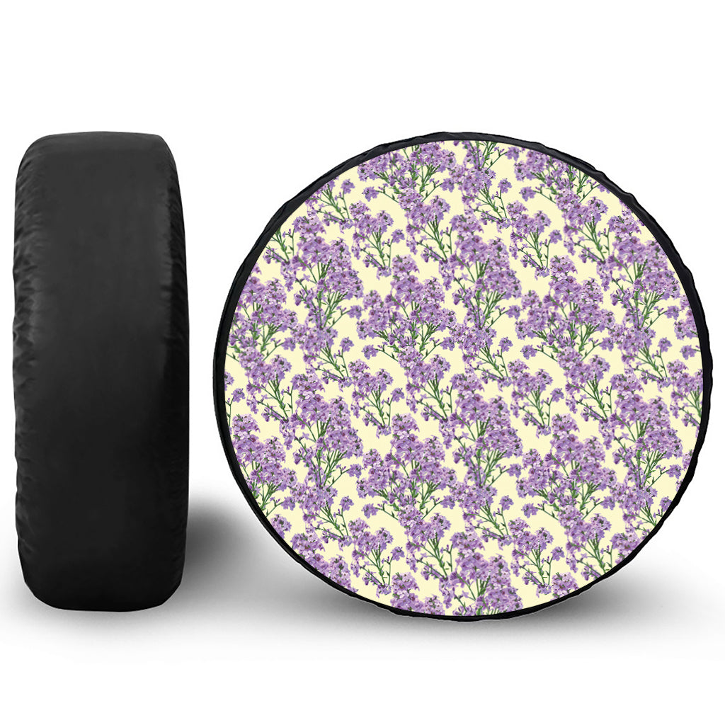 Watercolor Lavender Pattern Print Leather Spare Tire Cover