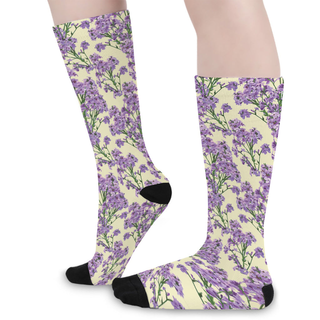 Watercolor Lavender Pattern Print Long Socks