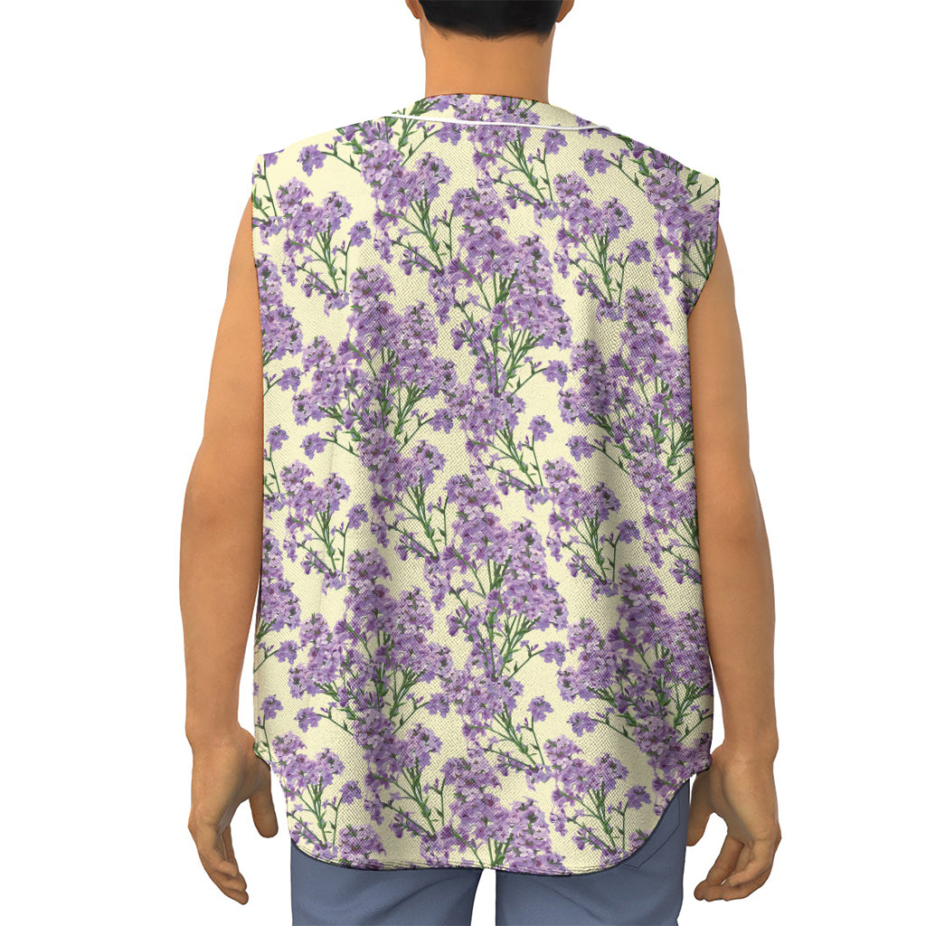 Watercolor Lavender Pattern Print Sleeveless Baseball Jersey