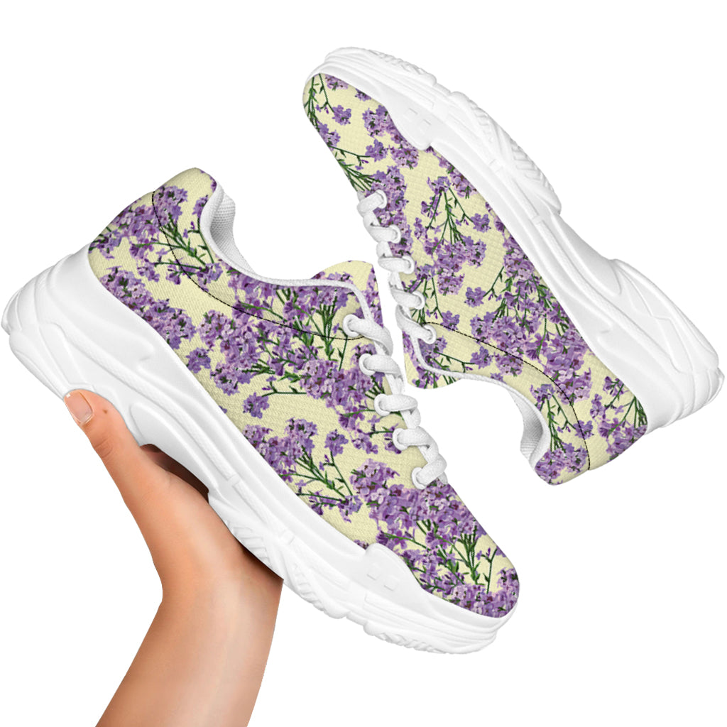 Watercolor Lavender Pattern Print White Chunky Shoes
