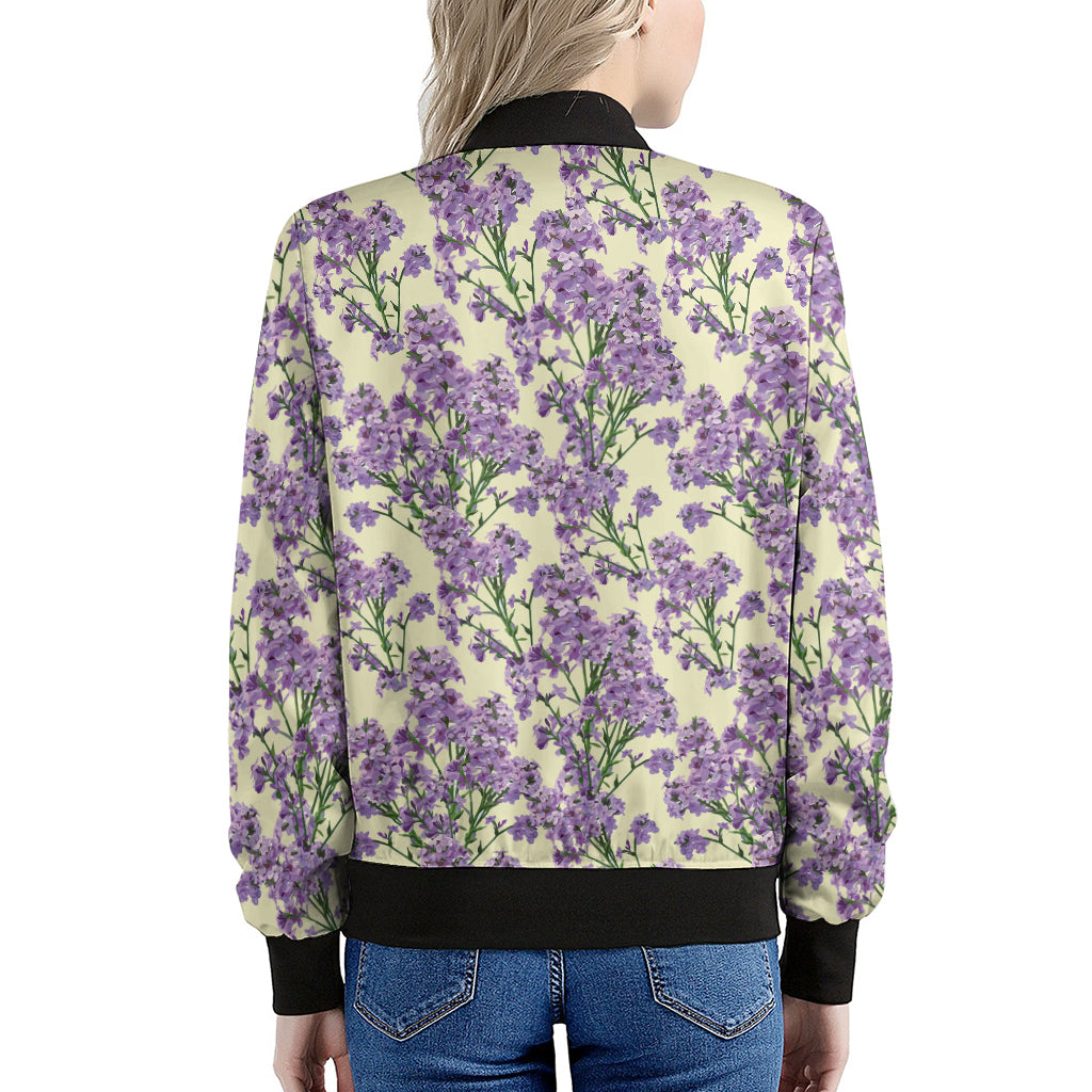 Watercolor Lavender Pattern Print Women's Bomber Jacket