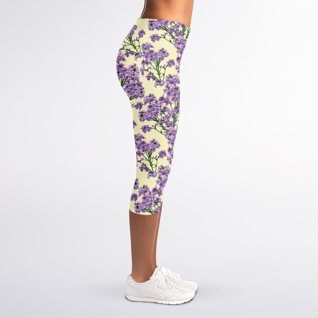 Watercolor Lavender Pattern Print Women's Capri Leggings