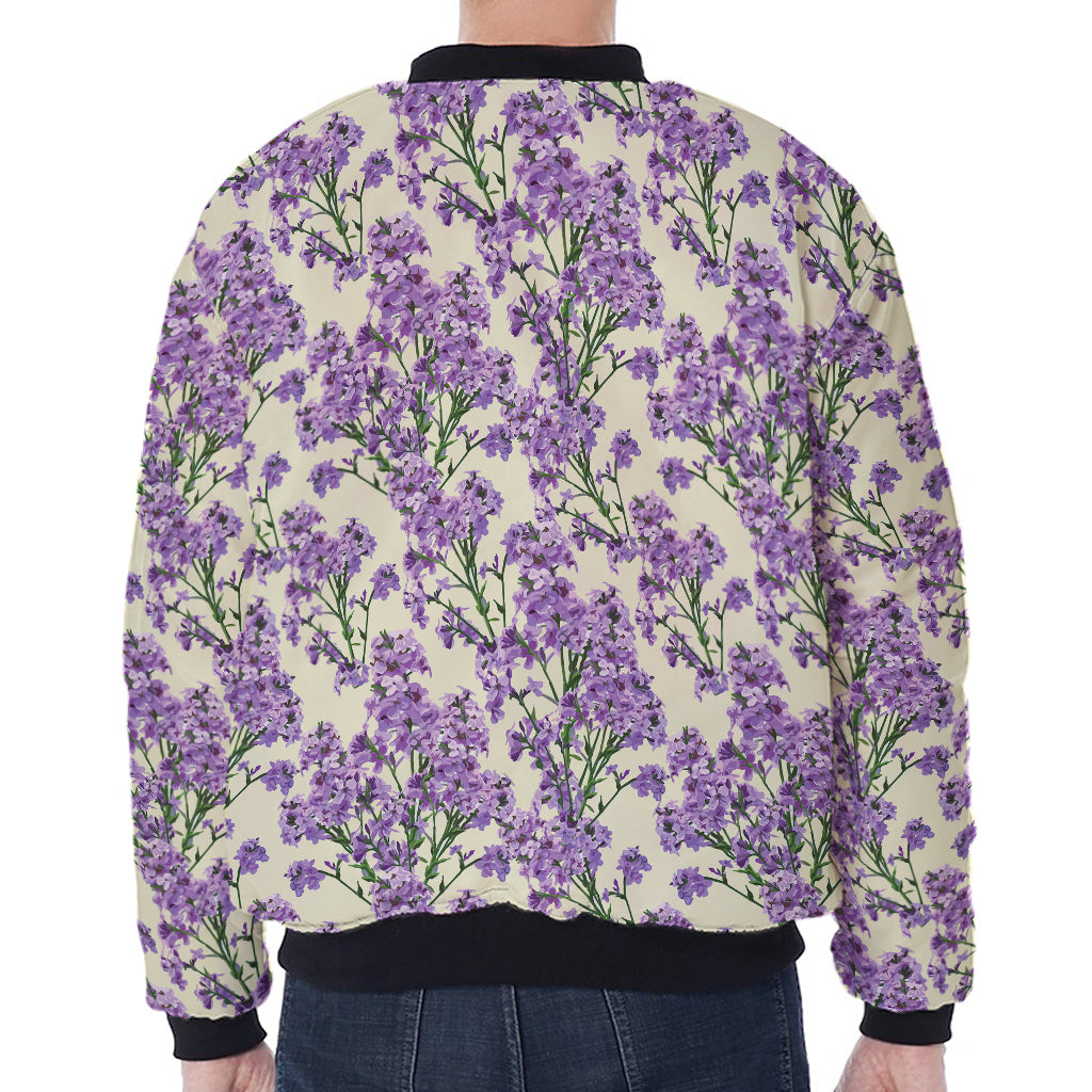 Watercolor Lavender Pattern Print Zip Sleeve Bomber Jacket