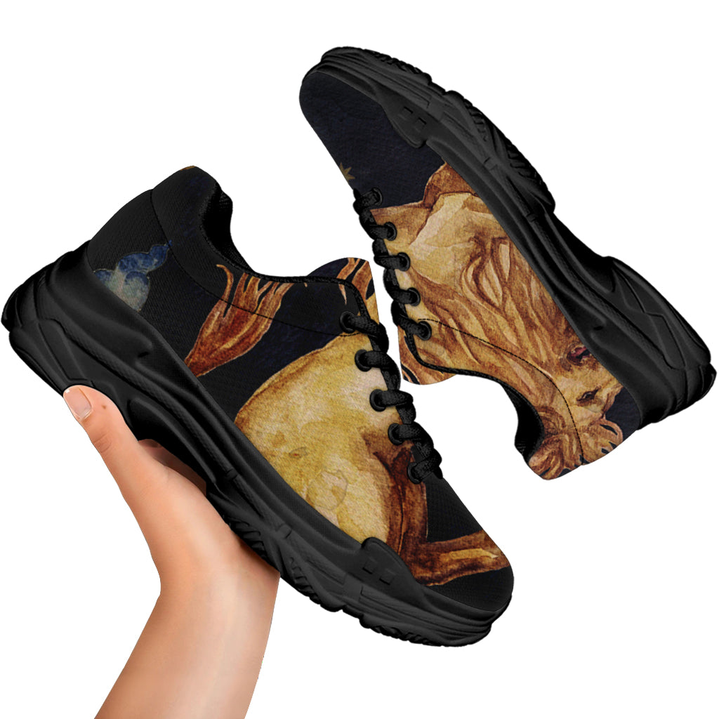 Watercolor Leo Zodiac Sign Print Black Chunky Shoes