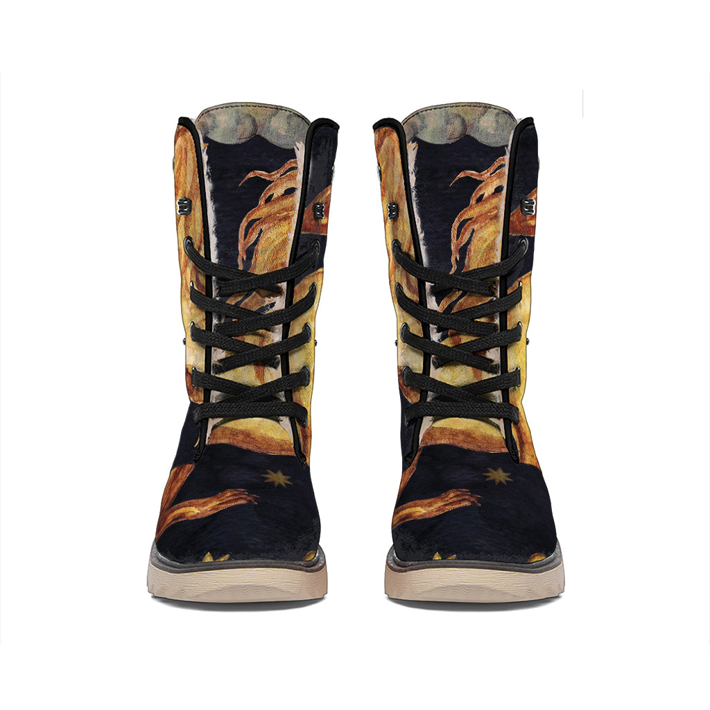 Watercolor Leo Zodiac Sign Print Winter Boots