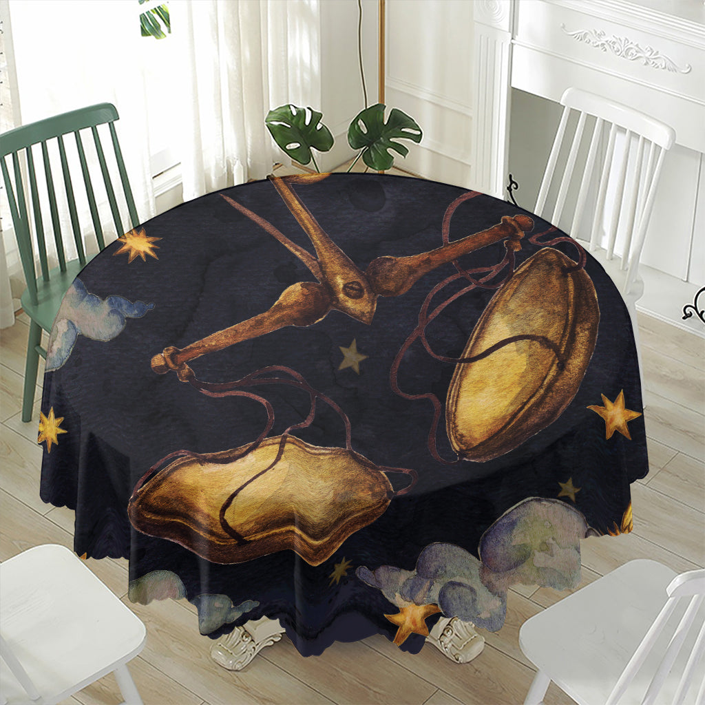 Watercolor Libra Zodiac Sign Print Waterproof Round Tablecloth