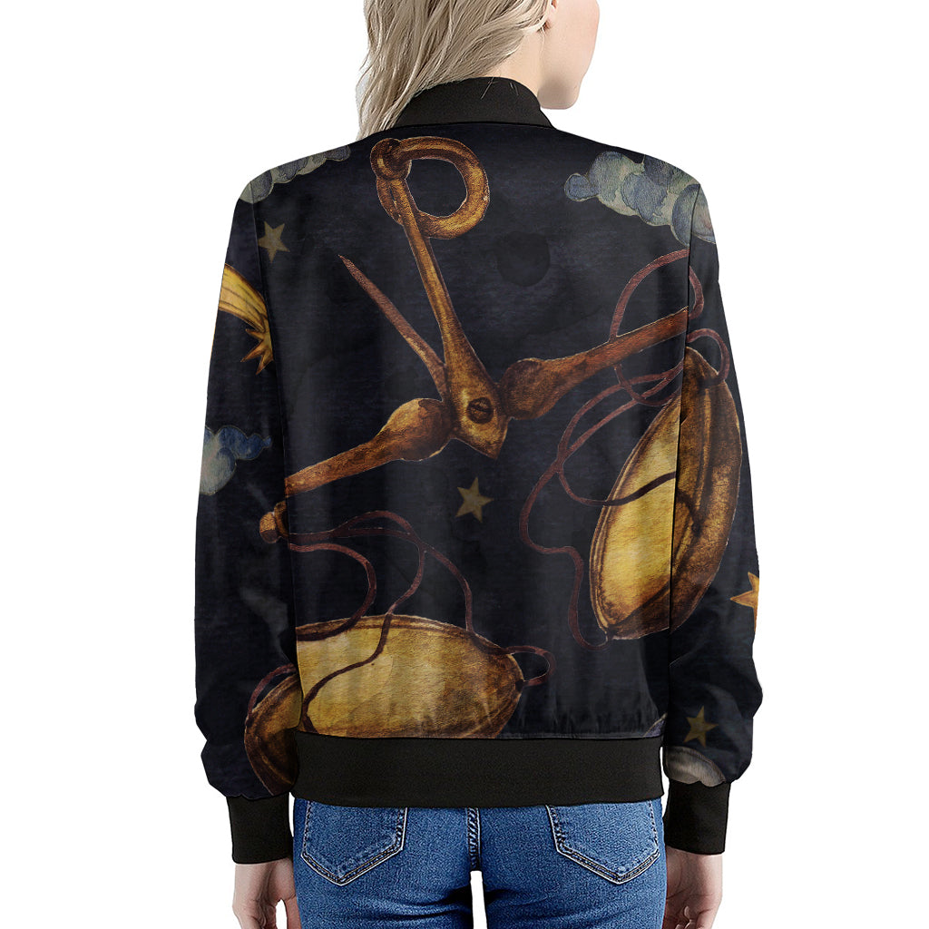 Watercolor Libra Zodiac Sign Print Women's Bomber Jacket
