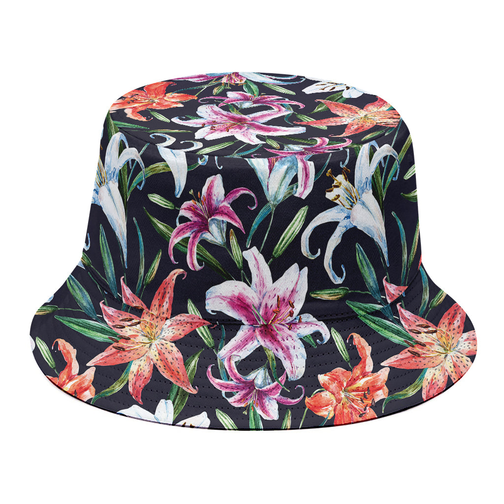 Watercolor Lily Flowers Pattern Print Bucket Hat