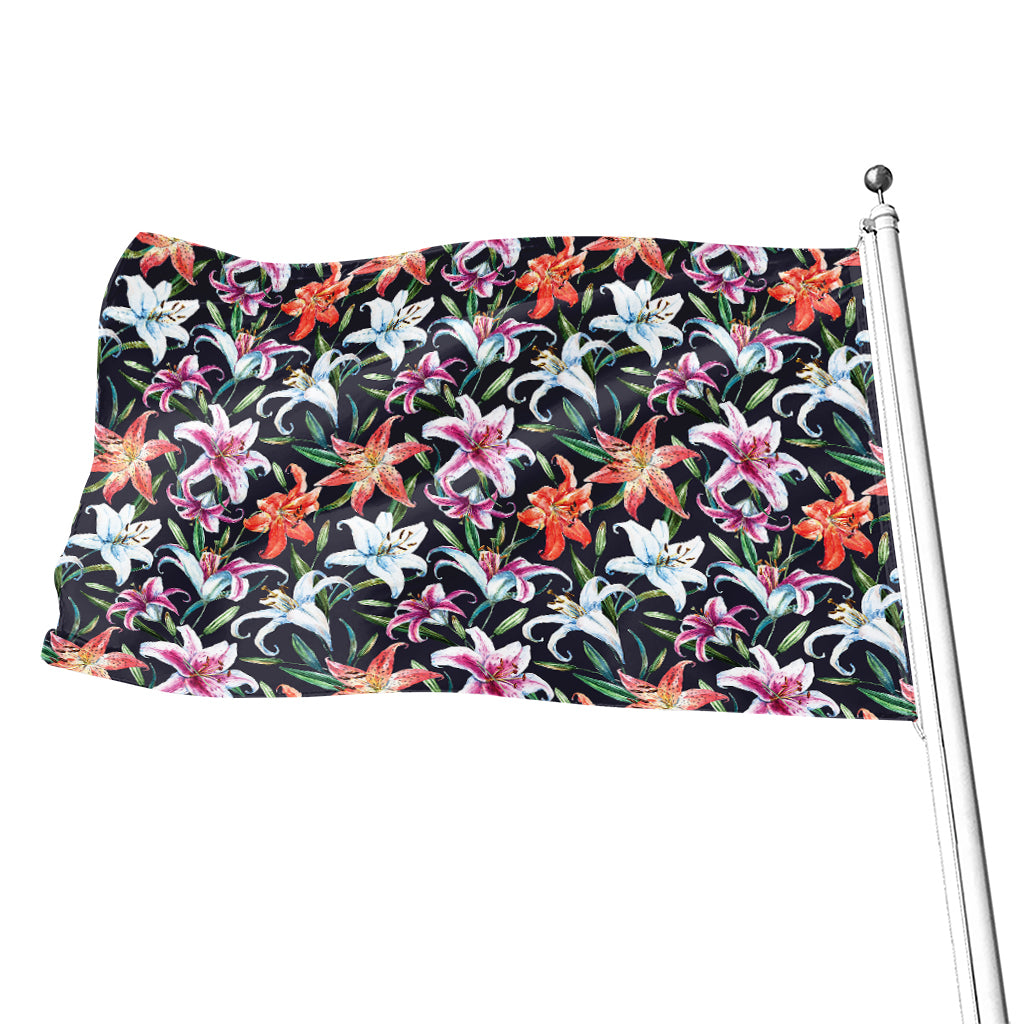 Watercolor Lily Flowers Pattern Print Flag