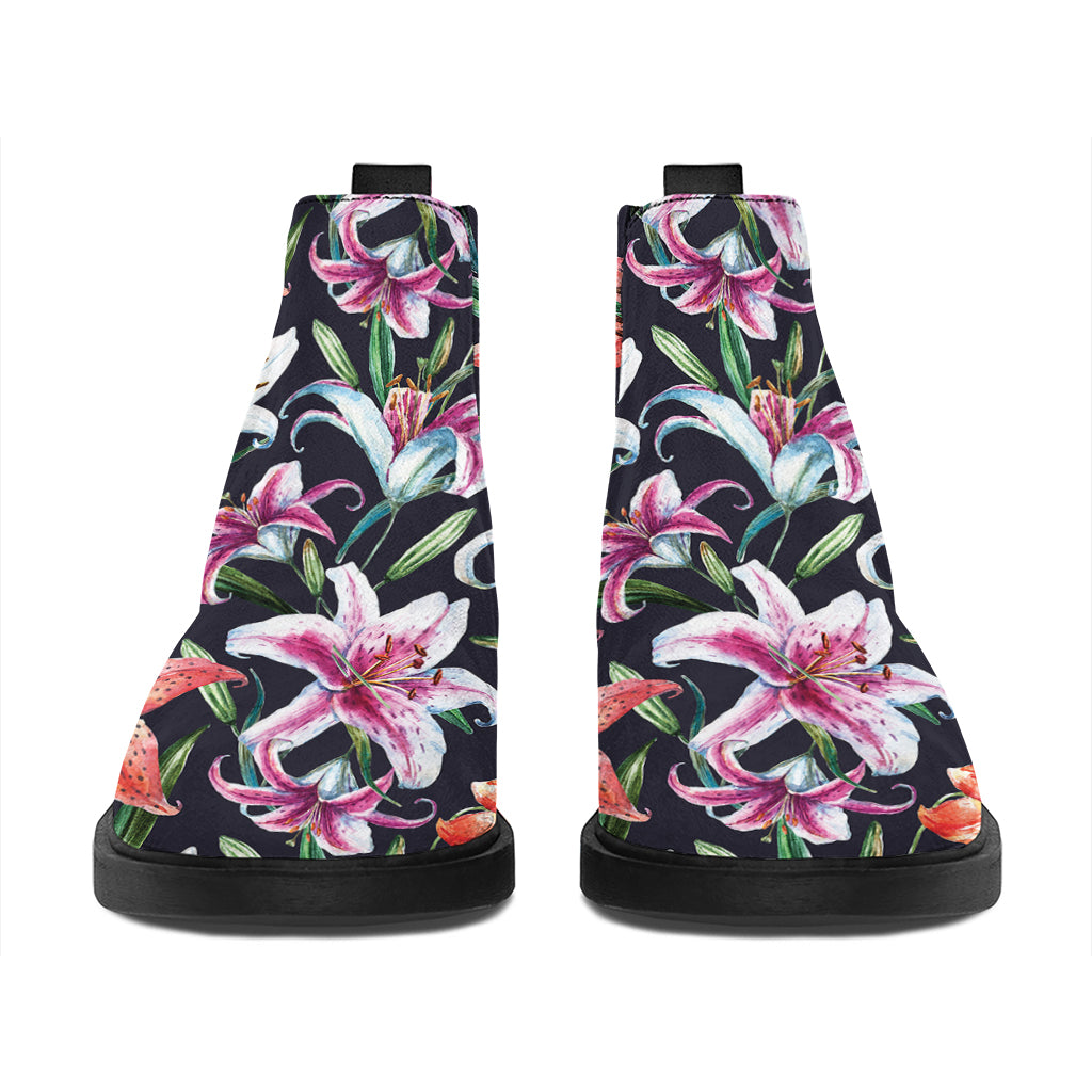 Watercolor Lily Flowers Pattern Print Flat Ankle Boots