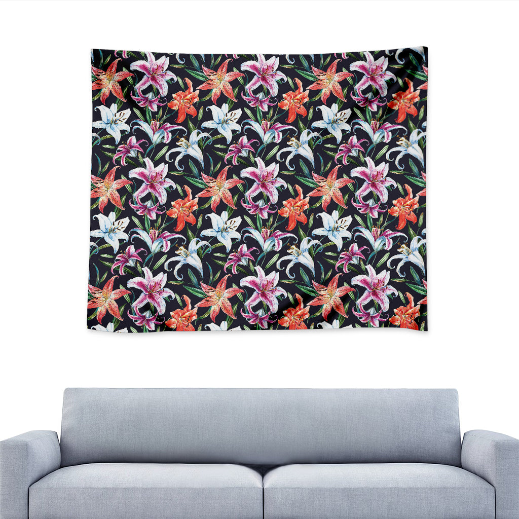 Watercolor Lily Flowers Pattern Print Tapestry