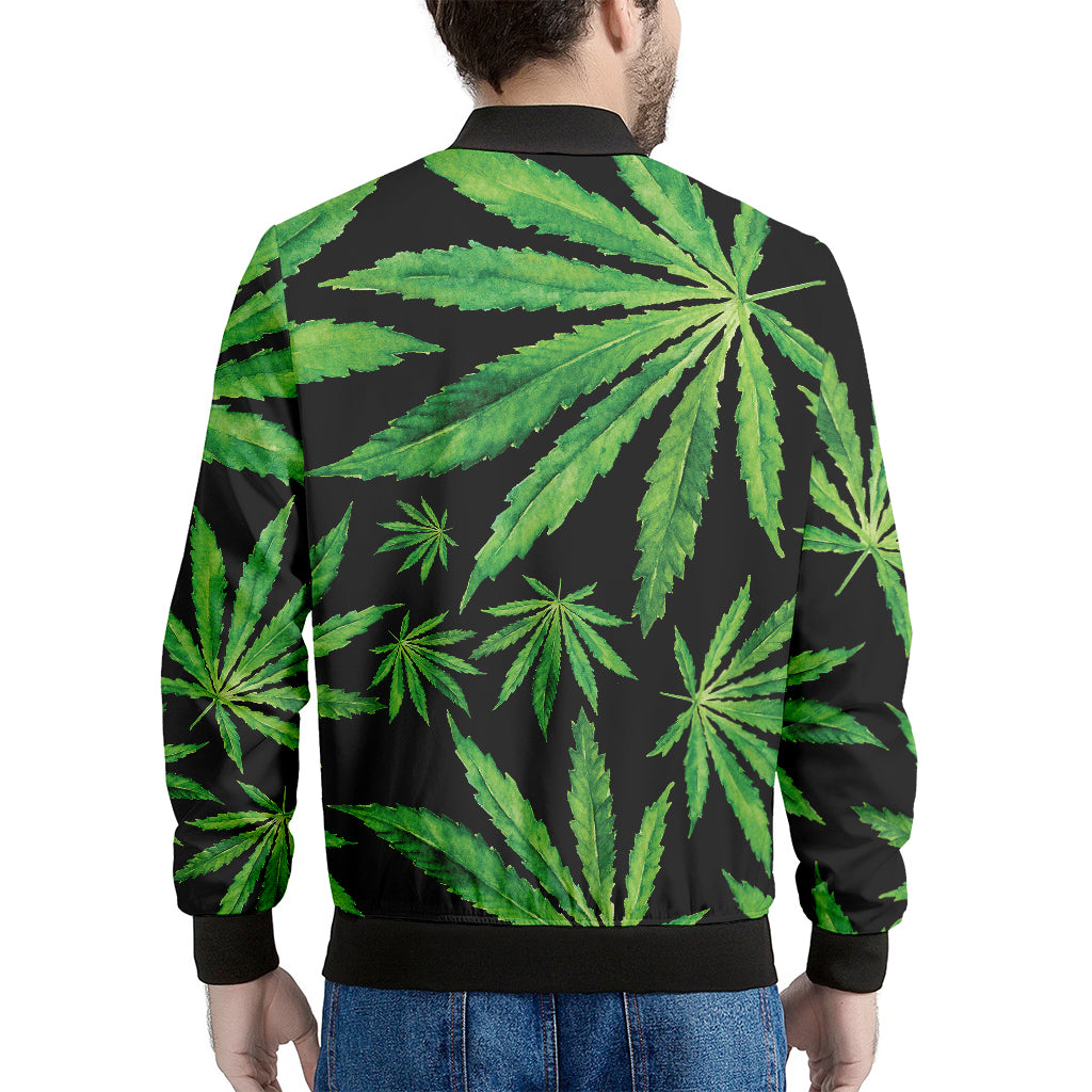 Watercolor Marijuana Leaf Pattern Print Men's Bomber Jacket