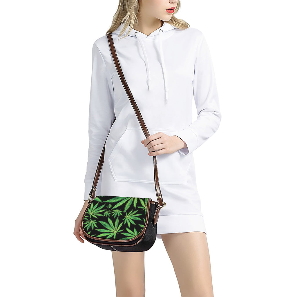 Watercolor Marijuana Leaf Pattern Print Saddle Bag