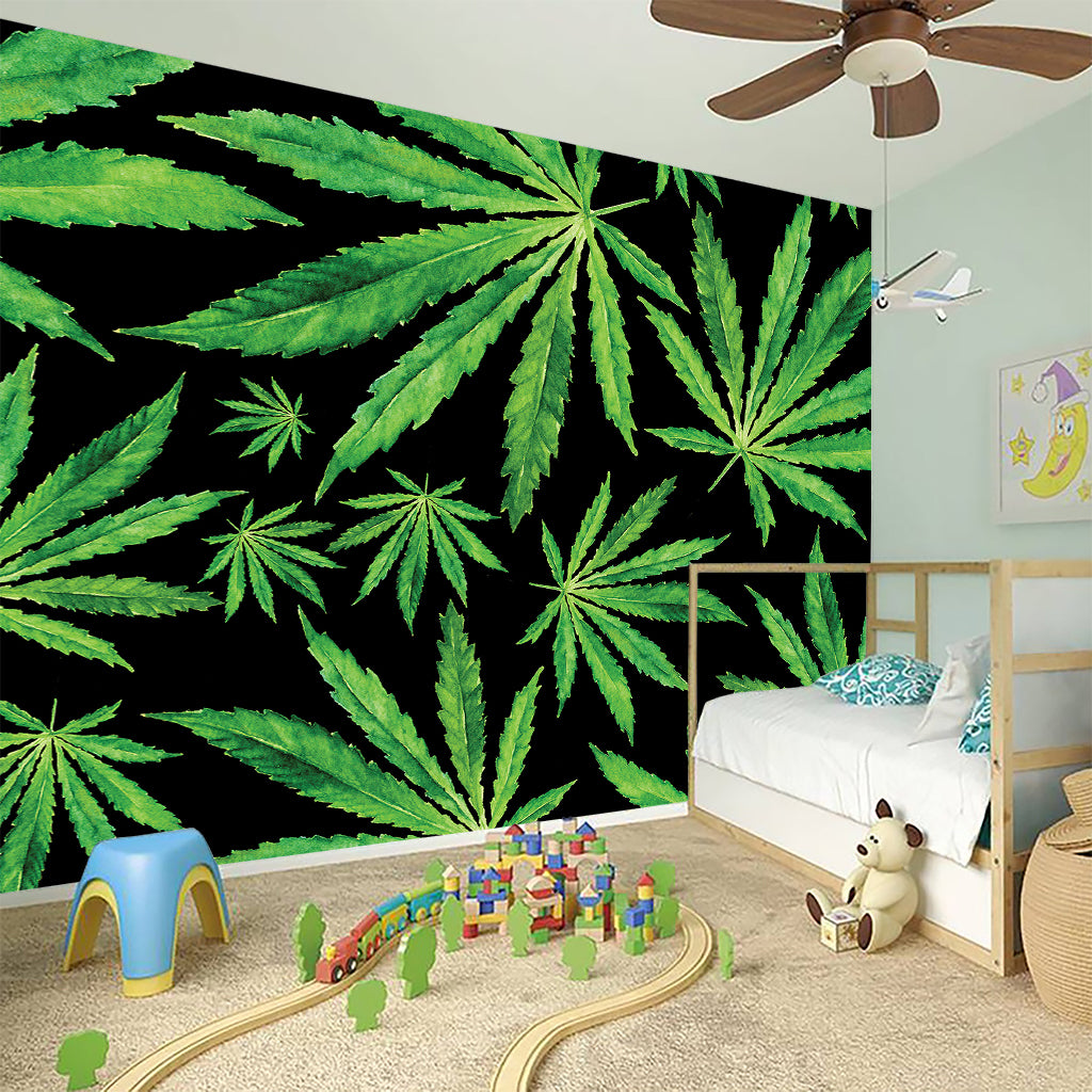 Watercolor Marijuana Leaf Pattern Print Wall Sticker