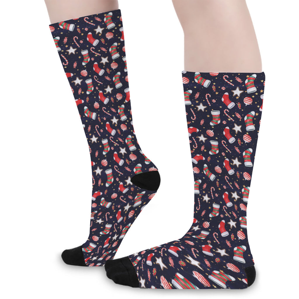 Watercolor Merry Christmas Pattern Print Long Socks