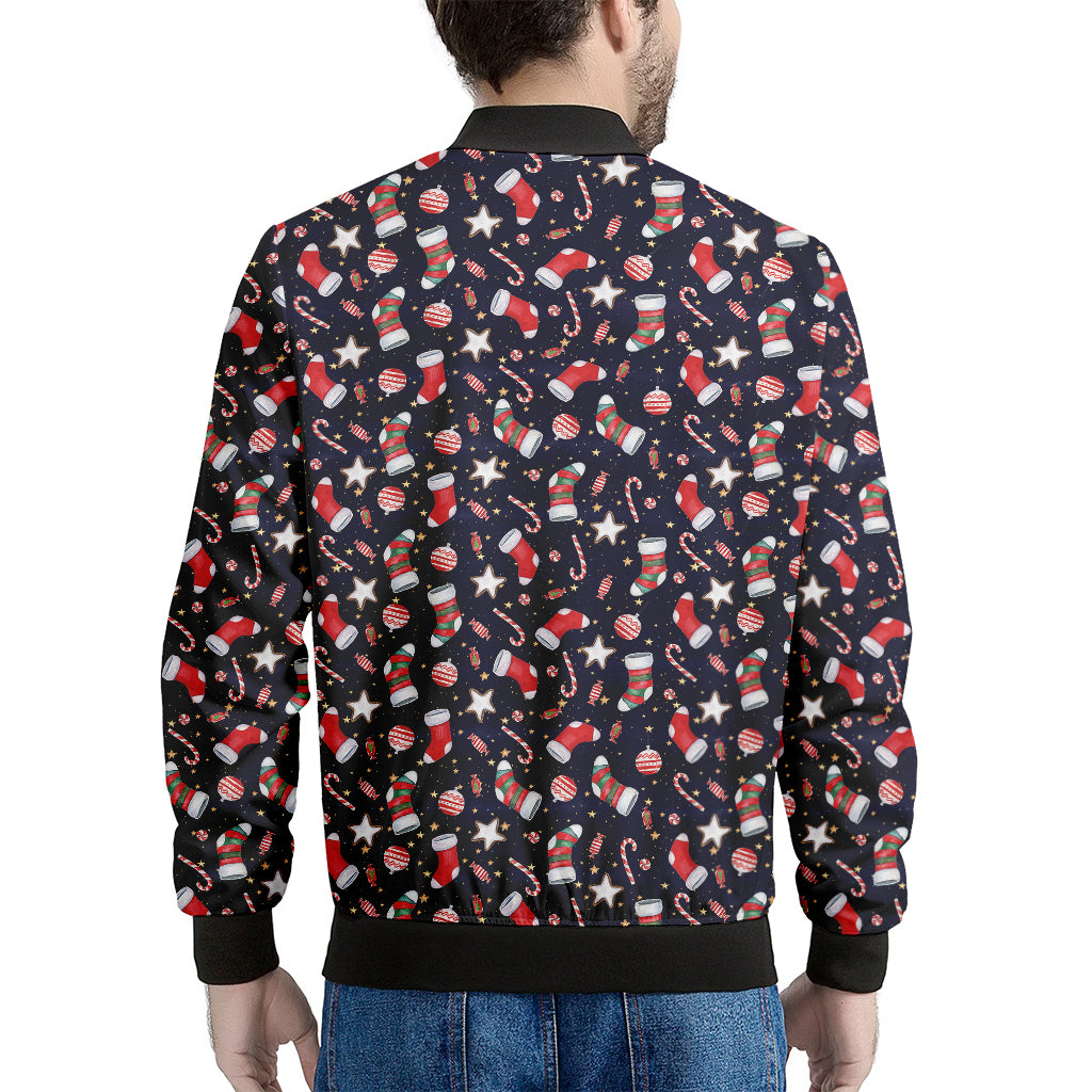 Watercolor Merry Christmas Pattern Print Men's Bomber Jacket