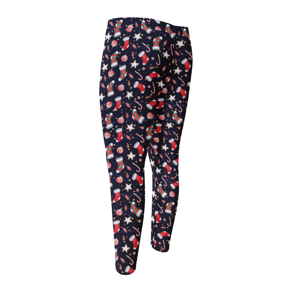 Watercolor Merry Christmas Pattern Print Men's Compression Pants