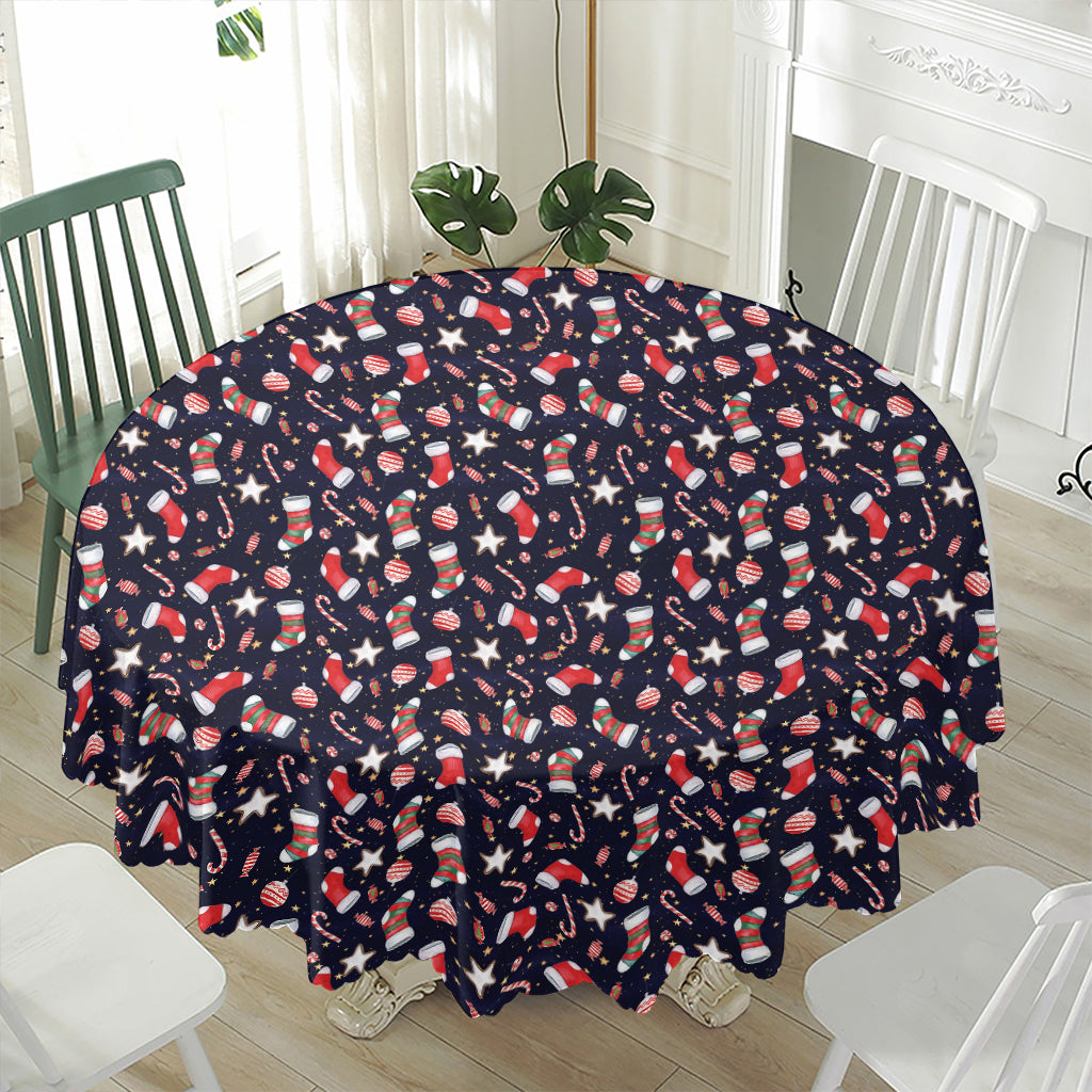 Watercolor Merry Christmas Pattern Print Waterproof Round Tablecloth